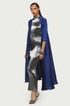 Shop_Kiran Uttam Ghosh_Grey Metallic Bodycon Dress With Pleated Jacket_at_Aza_Fashions