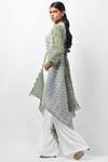 Kiran Uttam Ghosh_Green Pleated Polyester Mix V Neck Asymmetric Jacket _Online_at_Aza_Fashions