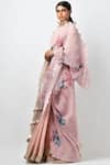 Kiran Uttam Ghosh_Pink Pleated Polyester Mix High Neck Printed Saree With Blouse  _Online_at_Aza_Fashions