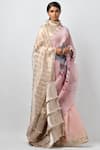 Buy_Kiran Uttam Ghosh_Pink Pleated Polyester Mix High Neck Printed Saree With Blouse  _Online_at_Aza_Fashions