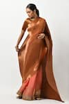 Buy_Kiran Uttam Ghosh_Gold Metallic Pleated Saree_at_Aza_Fashions