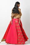 Shop_Kiran Uttam Ghosh_Pink Pleated Metallic Zari Halter Lehenga Set _at_Aza_Fashions