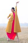 Shop_Kiran Uttam Ghosh_Yellow Pleated Polyester Long Jacket  _at_Aza_Fashions