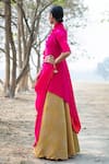 Shop_Kiran Uttam Ghosh_Pink Polyester V Neck Pleated Asymmetric Wrap Tunic  _at_Aza_Fashions