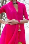 Shop_Kiran Uttam Ghosh_Pink Polyester V Neck Pleated Asymmetric Wrap Tunic  _Online_at_Aza_Fashions