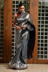 Buy_Kiran Uttam Ghosh_Grey Metallic Pleated Saree_at_Aza_Fashions