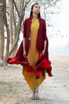 Kiran Uttam Ghosh_Maroon Pleated Polyester Long Jacket  _Online_at_Aza_Fashions