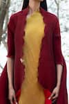 Buy_Kiran Uttam Ghosh_Maroon Pleated Polyester Long Jacket  _Online_at_Aza_Fashions