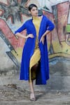 Buy_Kiran Uttam Ghosh_Blue Pleated Polyester Long Jacket  _at_Aza_Fashions