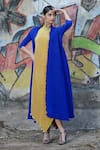 Kiran Uttam Ghosh_Blue Pleated Polyester Long Jacket  _Online_at_Aza_Fashions