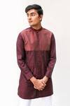 Buy_Kaha_Red Cotton Embroidered Shirt Kurta _at_Aza_Fashions