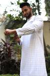 Kaha_White Italian Cotton Straight Checkered Kurta_Online_at_Aza_Fashions