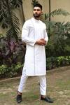 Buy_Kaha_White Italian Cotton Straight Checkered Kurta_at_Aza_Fashions