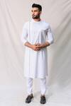 Shop_Kaha_White Italian Cotton Straight Checkered Kurta_Online_at_Aza_Fashions