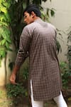 Shop_Kaha_Brown Italian Cotton Pintuck Checkered Kurta  _at_Aza_Fashions