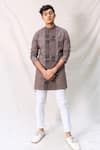 Buy_Kaha_Brown Italian Cotton Pintuck Checkered Kurta  _at_Aza_Fashions