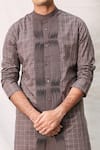 Kaha_Brown Italian Cotton Pintuck Checkered Kurta  _at_Aza_Fashions