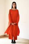 Til_Orange Cotton Satin Plain Round Kumquat Kurta And Pant Set_Online_at_Aza_Fashions