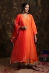 Buy_Kanika Sharma_Orange Silk V Neck Kurta Palazzo Set _at_Aza_Fashions