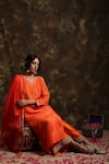 Kanika Sharma_Orange Silk V Neck Kurta Palazzo Set _Online_at_Aza_Fashions