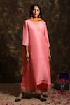 Buy_Kanika Sharma_Pink Silk V Neck Kurta Palazzo Set _at_Aza_Fashions