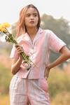 Shop Vaani Beswal Pink Handwoven Zari Cotton Stripes Camp Collar Khwab Shirt Online at Aza Fashions Shop_Vaani Beswal_Pink Handwoven Zari Cotton Stripes Camp Collar Khwab Shirt _Online_at_Aza_Fashions