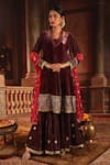 Buy_Ruh Clothing_Maroon Kurta And Gharara Velvet Dupatta Georgette Set _at_Aza_Fashions