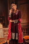 Buy_Ruh Clothing_Maroon Kurta And Gharara Velvet Dupatta Georgette Set _Online_at_Aza_Fashions