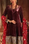 Shop_Ruh Clothing_Maroon Kurta And Gharara Velvet Dupatta Georgette Set _Online_at_Aza_Fashions