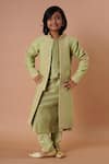 Buy_Rar studio - Kids_Green Chanderi Handloom( 50% Silk Embroidery Dori Sherwani Set  _at_Aza_Fashions