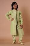 Buy_Rar studio - Kids_Green Chanderi Handloom( 50% Silk Embroidery Dori Sherwani Set  _Online_at_Aza_Fashions