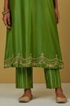 Shop Ikshita Choudhary Green Chanderi Silk Floral V Neck Kurta And Pant Set Online at Aza Fashions Shop_Ikshita Choudhary_Green Chanderi Silk Floral V Neck Kurta And Pant Set_Online_at_Aza_Fashions
