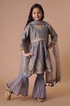 Buy_Rar studio - Kids_Grey Chanderi Handloom( 50% Silk Embroidery Aari Kurta Sharara Set _at_Aza_Fashions