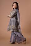 Buy_Rar studio - Kids_Grey Chanderi Handloom( 50% Silk Embroidery Aari Kurta Sharara Set _Online_at_Aza_Fashions