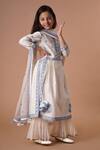 Rar studio - Kids_Ivory Chanderi Handloom( 50% Silk Embroidery Thread Kurta Sharara Set  _Online_at_Aza_Fashions