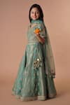 Rar studio - Kids_Green Chanderi Handloom( 50% Silk Embroidery Dori Lehenga Set  _Online_at_Aza_Fashions