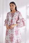 Pankaj & Nidhi_White Cotton Silk Floral Print A-line Dress_Online_at_Aza_Fashions