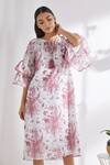 Buy_Pankaj & Nidhi_White Cotton Silk Floral Print A-line Dress_Online_at_Aza_Fashions