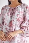 Shop_Pankaj & Nidhi_White Cotton Silk Floral Print A-line Dress_Online_at_Aza_Fashions