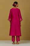 Shop_Ikshita Choudhary_Magenta Chanderi Silk Embroidered Floral V Neck Kurta And Pant Set For Women_at_Aza_Fashions