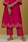 Shop_Ikshita Choudhary_Magenta Chanderi Silk Embroidered Floral V Neck Kurta And Pant Set For Women_Online_at_Aza_Fashions