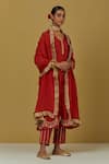 Buy Ikshita Choudhary Red Chanderi Silk, Tissue Organza Floral V Neck Kurta Pant Set at Aza Fashions Buy_Ikshita Choudhary_Red Chanderi Silk, Tissue Organza Floral V Neck Kurta Pant Set_at_Aza_Fashions