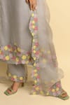 Buy_Karishma Khanduja Bareilly_Grey Organza Notched Kurta Set _Online_at_Aza_Fashions