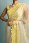 Buy_Karishma Khanduja Bareilly_White Organza Embroidery Scoop Neck Saree With Blouse _Online_at_Aza_Fashions