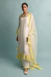 Buy_Karishma Khanduja Bareilly_Beige Organza Notched Kurta Set _at_Aza_Fashions
