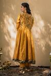 Shop_NAAZ BY NOOR_Yellow Cotton Embroidery Round Chanderi Anarkali Set _at_Aza_Fashions