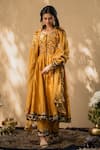 Buy_NAAZ BY NOOR_Yellow Cotton Embroidery Round Chanderi Anarkali Set _at_Aza_Fashions