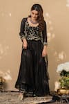 Shop_NAAZ BY NOOR_Black Cotton Round Chanderi Cape And Gharara Set _at_Aza_Fashions