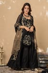 NAAZ BY NOOR_Black Cotton Round Chanderi Cape And Gharara Set _Online_at_Aza_Fashions