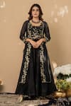 Buy_NAAZ BY NOOR_Black Cotton Round Chanderi Cape And Gharara Set _Online_at_Aza_Fashions